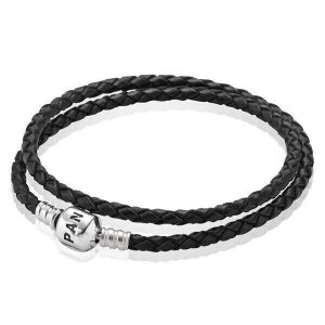 Подвійний шкіряний браслет Pandora чорного кольору 590705CBK