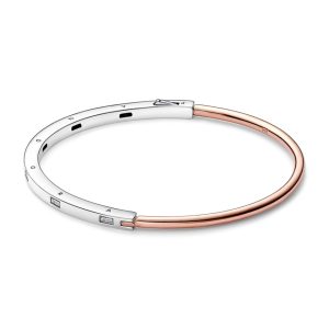 Браслет бангл Pandora двоколірний I-D з паве 582740C01