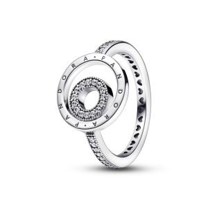 Каблучка Pandora з логотипом, кільцями та паве 192316C01